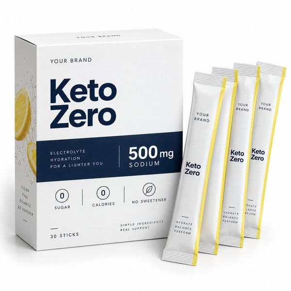 Keto Zero Electrolyte Stick — private-label electrolyte powder mock-up, your brand