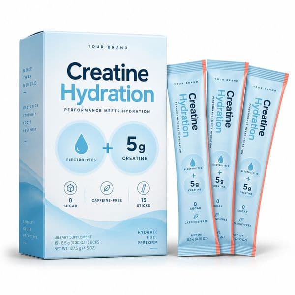 Creatine Hydration Stick — private-label electrolyte powder mock-up, your brand