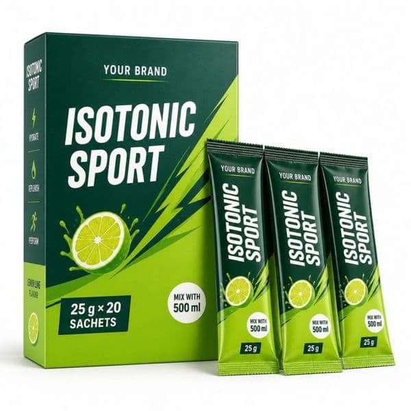 Isotonic Sport Sachet — private-label electrolyte powder mock-up, your brand
