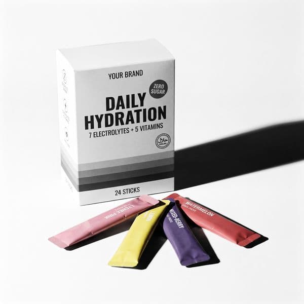 Daily Hydration 7+5 Stick — private-label electrolyte powder mock-up, your brand