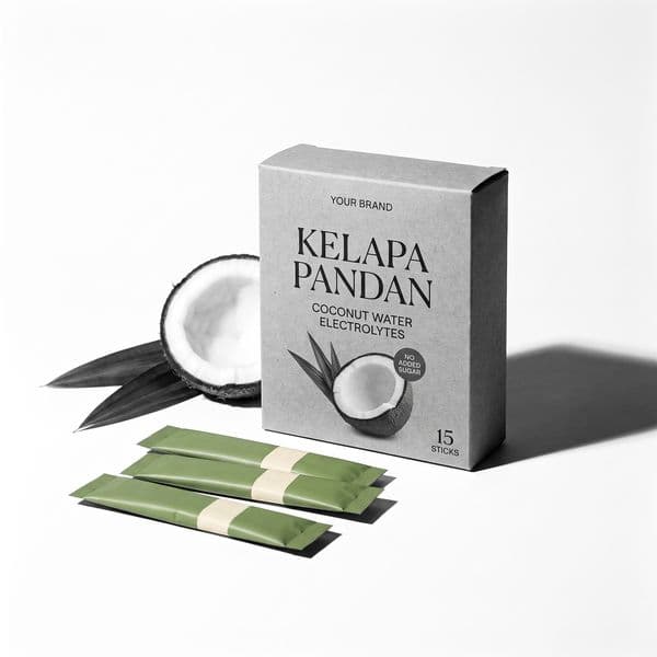 Kelapa Pandan Electrolyte Stick — private-label electrolyte powder mock-up, your brand