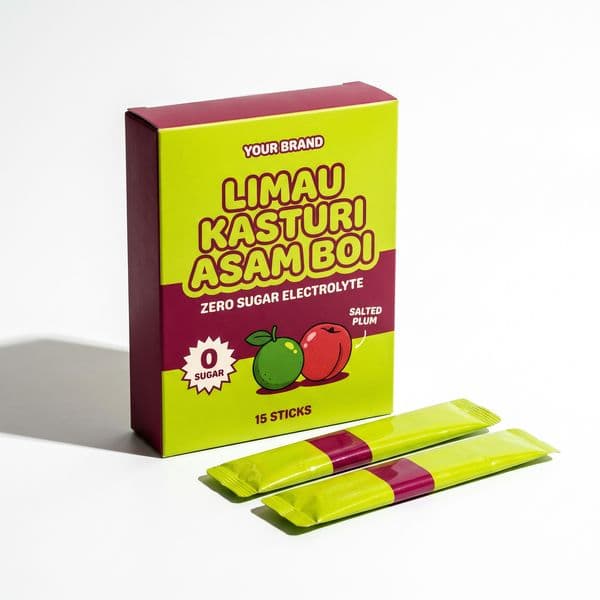 Limau Kasturi Asam Boi Stick — private-label electrolyte powder mock-up, your brand