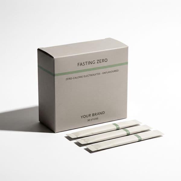 Fasting Zero Electrolyte — private-label electrolyte powder mock-up, your brand