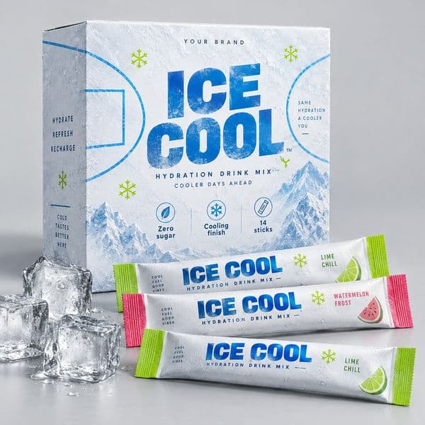 Ice Cool Hot-Weather Stick — private-label electrolyte powder mock-up, your brand