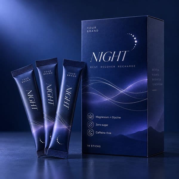 Magnesium Night Hydration — private-label electrolyte powder mock-up, your brand
