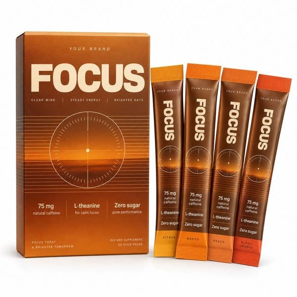 Focus Hydration Stick — private-label electrolyte powder mock-up, your brand