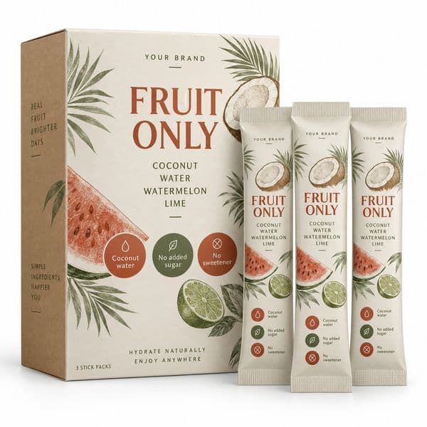 Fruit-Only Hydration Stick — private-label electrolyte powder mock-up, your brand