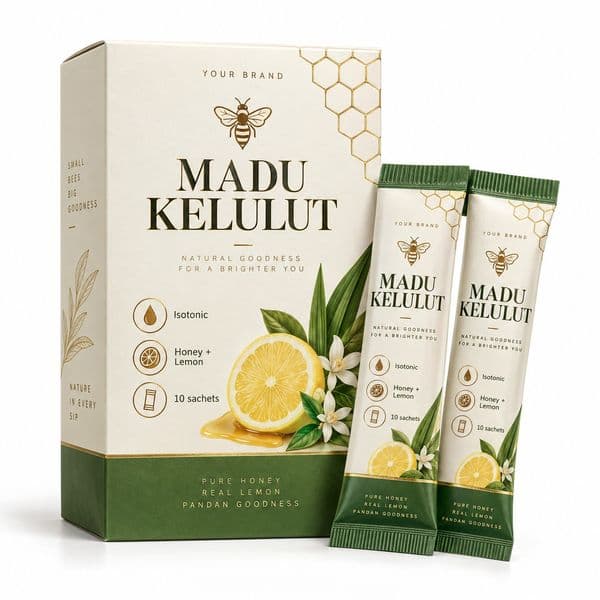 Kelulut Honey Lemon Isotonic — private-label electrolyte powder mock-up, your brand