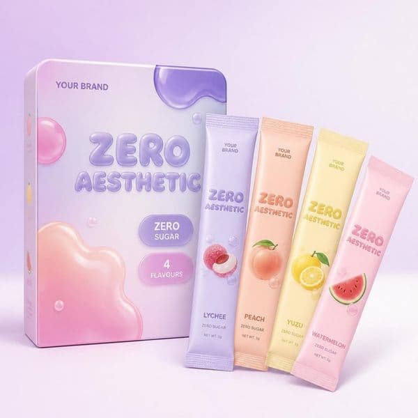 Zero Aesthetic Variety Stick — private-label electrolyte powder mock-up, your brand