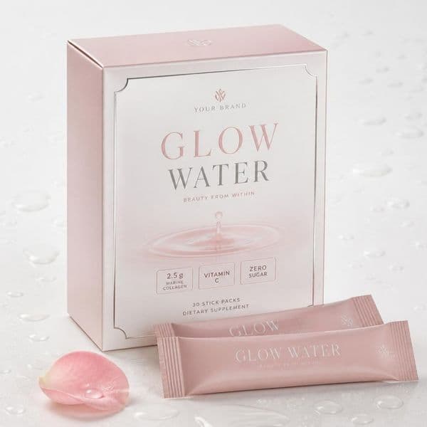 Glow Collagen Hydration Stick — private-label electrolyte powder mock-up, your brand