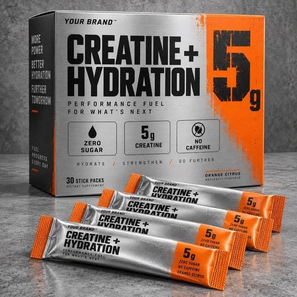 Creatine Hydration Stick — private-label electrolyte powder mock-up, your brand