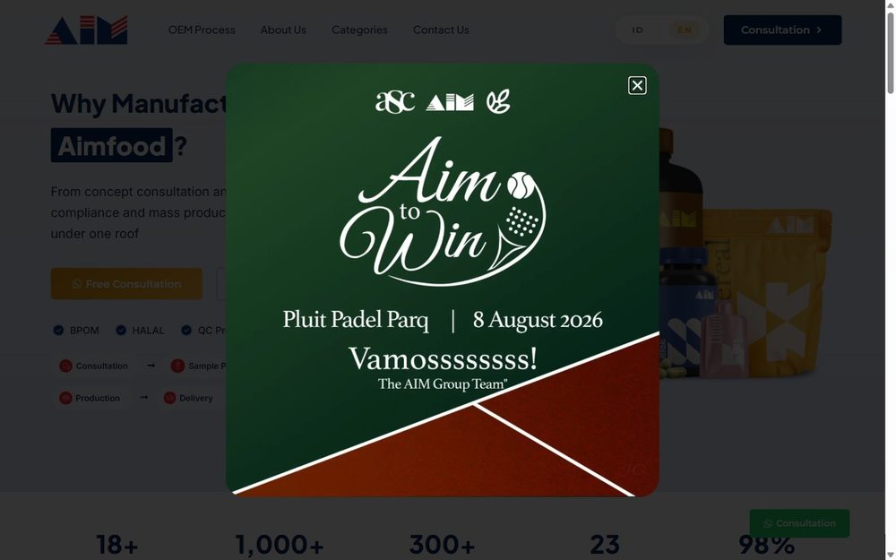 Aimfood Manufacturing Indonesia food and beverage OEM manufacturer site