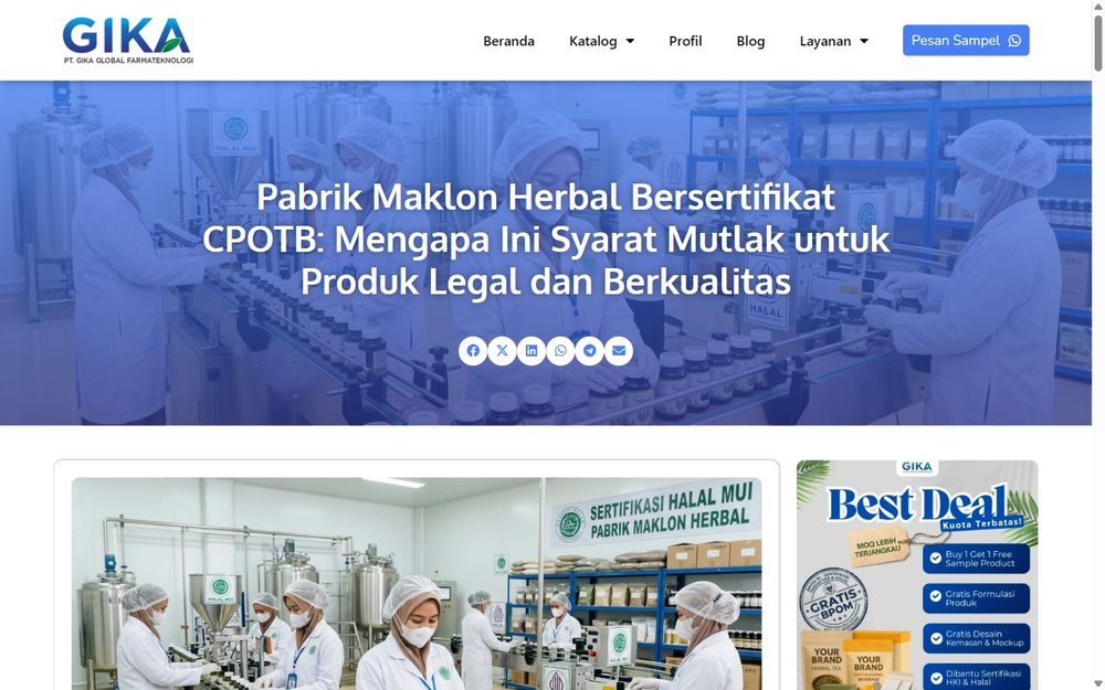 PT Gika Global Farmateknologi CPOTB certified herbal maklon factory page