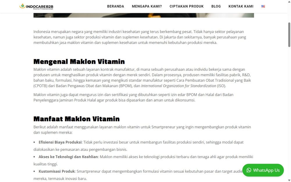 Indocare B2B maklon vitamin and health supplement manufacturing site, Indonesia