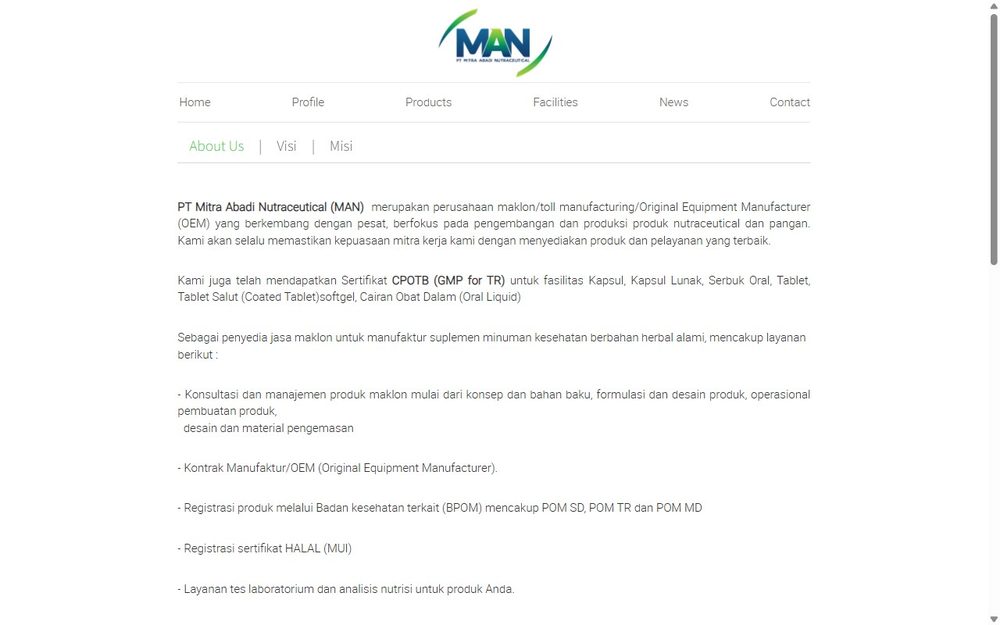 PT Mitra Abadi Nutraceutical contract manufacturing profile page