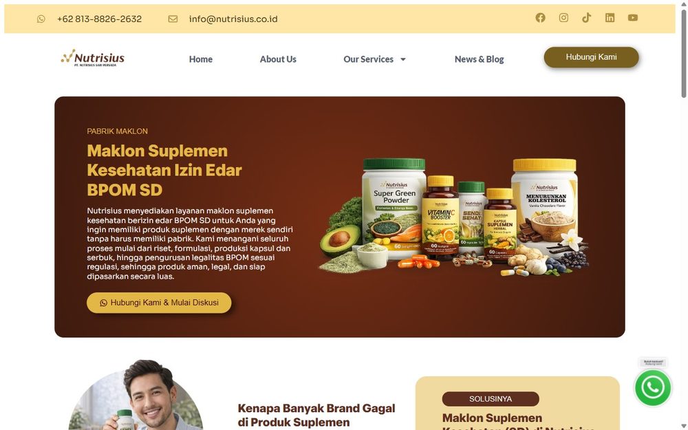PT Nutrisius Sari Persada health supplement maklon factory page