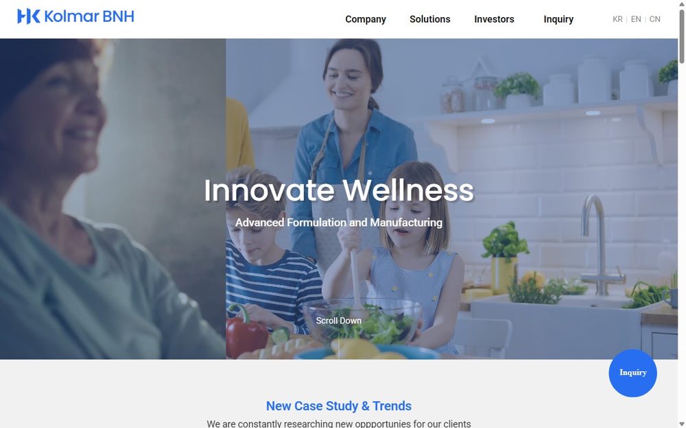 Kolmar BNH website homepage, Korean health functional food ODM manufacturer