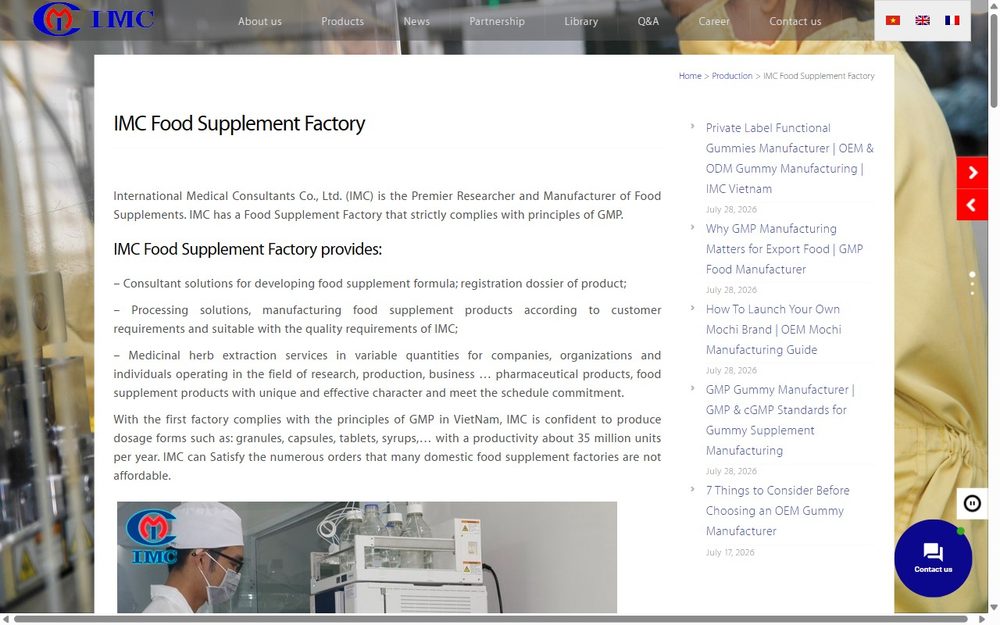 IMC food supplement factory Vietnam, GMP-HS certified manufacturer