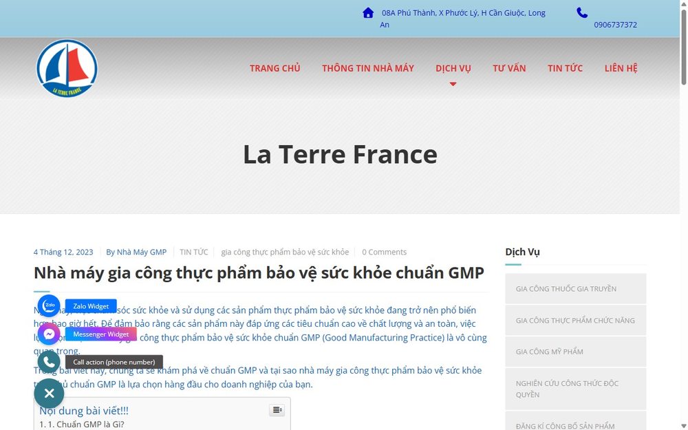 La Terre France GMP functional food contract manufacturing factory, Long An