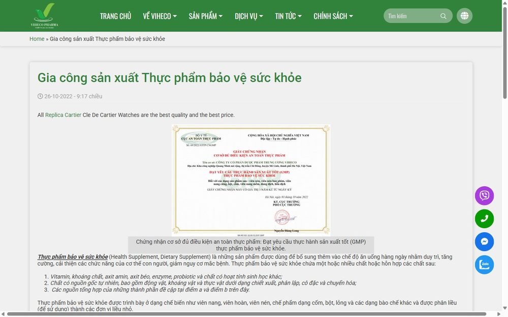 Viheco Pharma health supplement contract manufacturing factory, Hanoi Vietnam